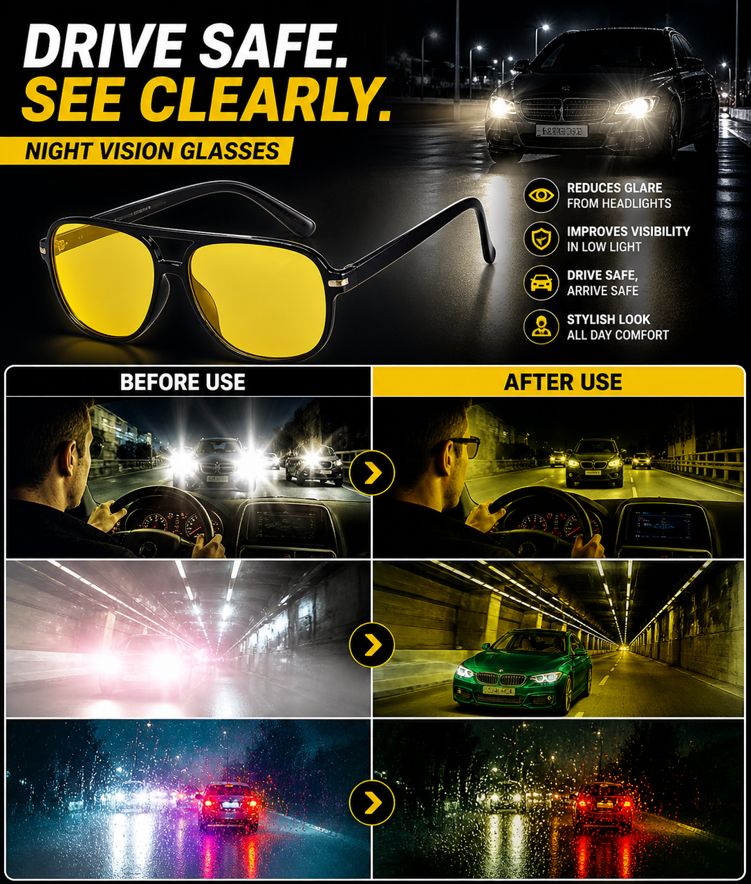 Night Vision Anti-Glare Driving Glasses