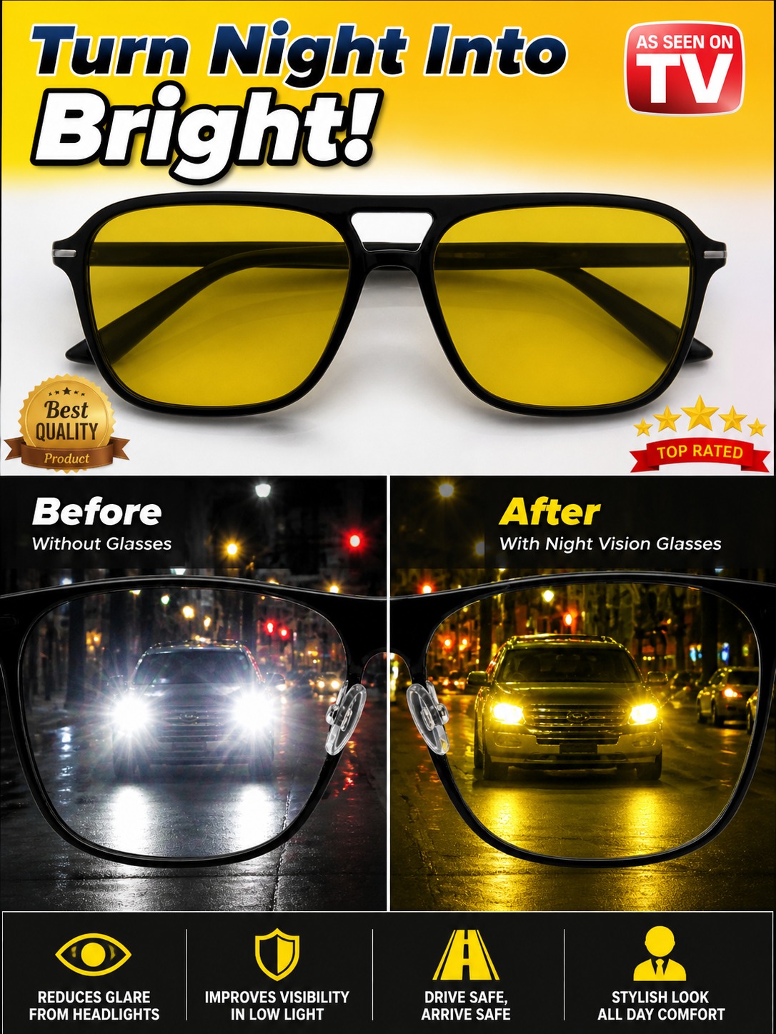Night Vision Anti-Glare Driving Glasses