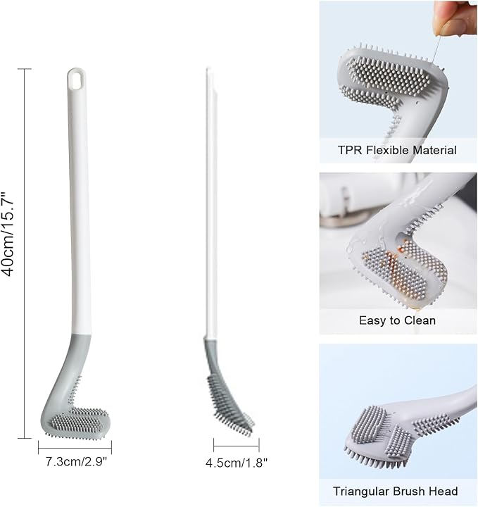 Toilet Brush with Flexible Silicone Bristles & Golf-Style Rubber Handl