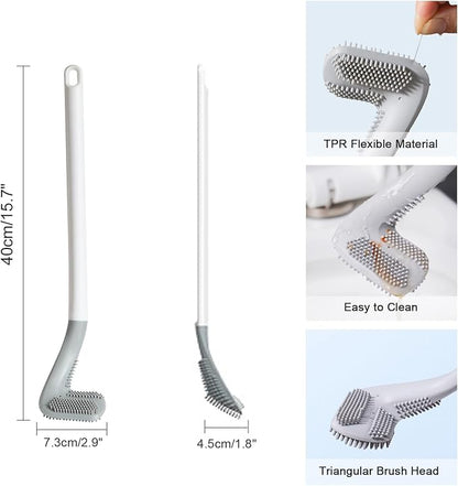 Toilet Brush with Flexible Silicone Bristles & Golf-Style Rubber Handl