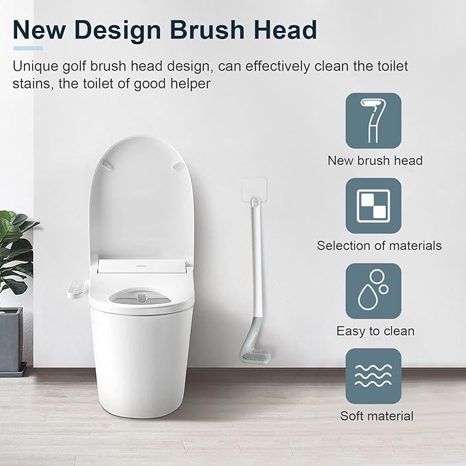 Toilet Brush with Flexible Silicone Bristles & Golf-Style Rubber Handl