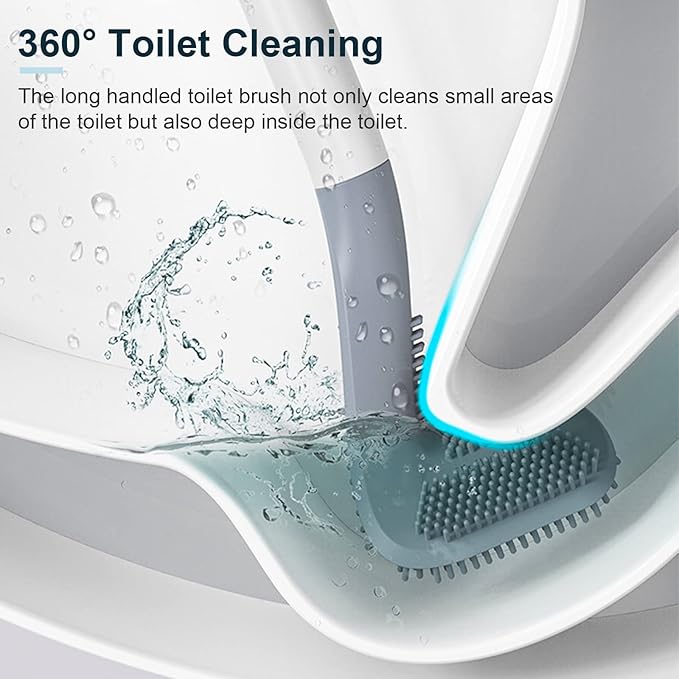 Toilet Brush with Flexible Silicone Bristles & Golf-Style Rubber Handl