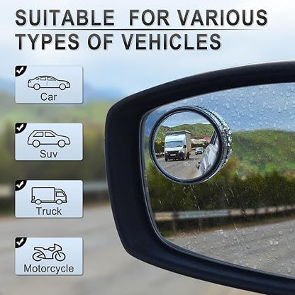 2 Pcs Car Round Mirror Original Glass Rear View Blind Spot Side Mirror Wide-angle 360 Lens